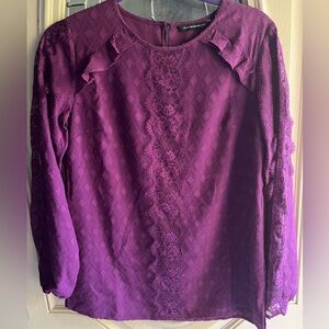 NWOT Isaac Mizrahi lace peasant blouse XXS plum.